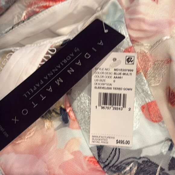 NWT AIDAN MATTOX FLORAL PRINT EMBROIDERED LONG A-LINE GOWN - Picture 8 of 8